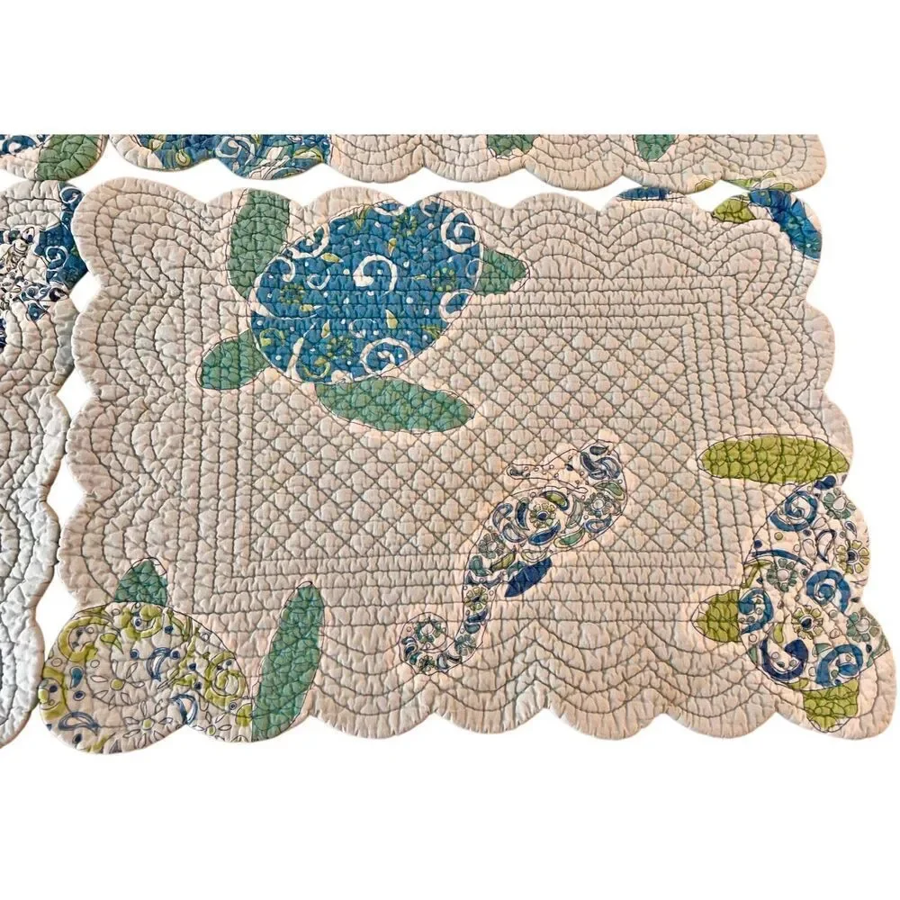 Set of 6 C&F Home Sea Turtle Cove Cotton Quilted Scalloped Placemates